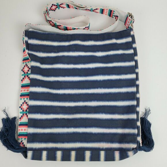 Vintage Hippie Crossbody Tie Dye Blue Striped 12x14x2" - Picture 1 of 11
